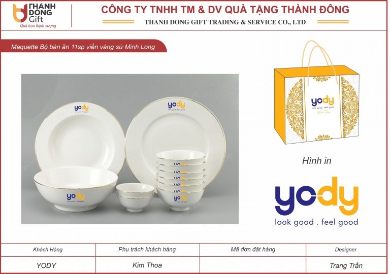 bộ bàn ăn 11sp viền vàng sứ minh long - yody