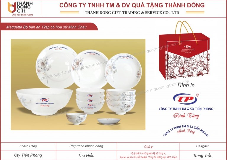 Bộ bàn ăn 12 sp sứ Minh Châu - Công ty Tiến Phong