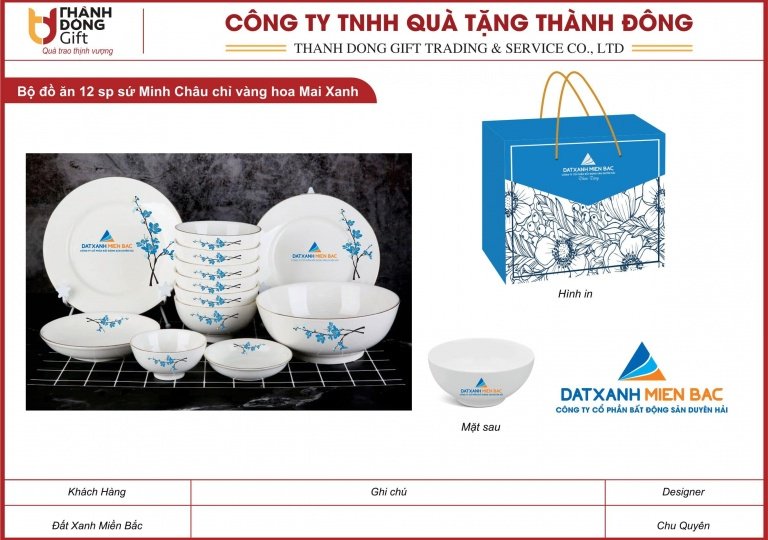 bộ bàn ăn 12sp viền vàng sứ minh châu - đất xanh miền bắc