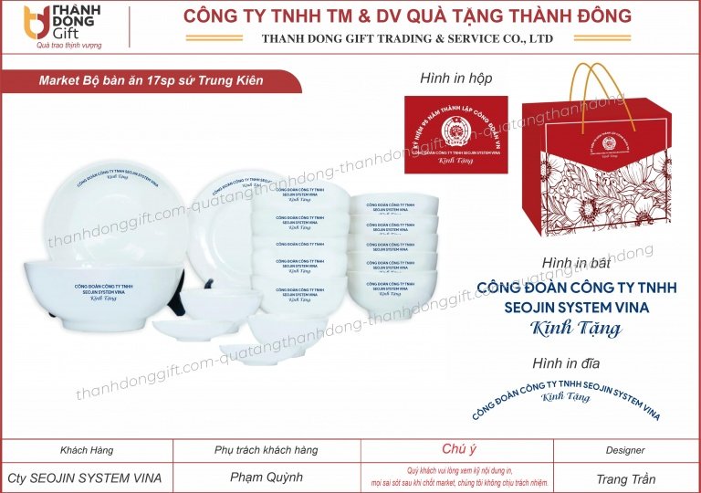 Bộ bàn ăn 17sp sứ Trung Kiên - Công ty Seojin Vina