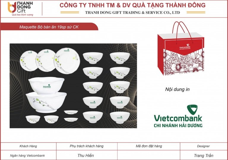 Bộ bàn ăn 19 sp sứ CK - Vietcombank Hải Dương