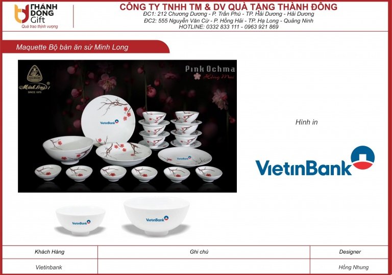 bộ bàn ăn 22sp sứ minh long - vietinbank