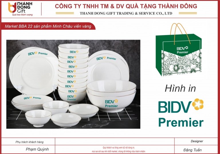 bộ bàn ăn 22sp viền vàng sứ minh châu - bidv premier