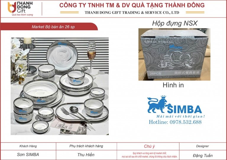 Bộ bàn ăn 26sp vân đá - Simba