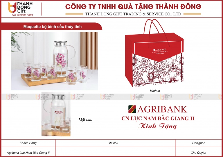 Bộ Bình Cốc Thủy Tinh - Agribank Lục Nam Bắc Giang II