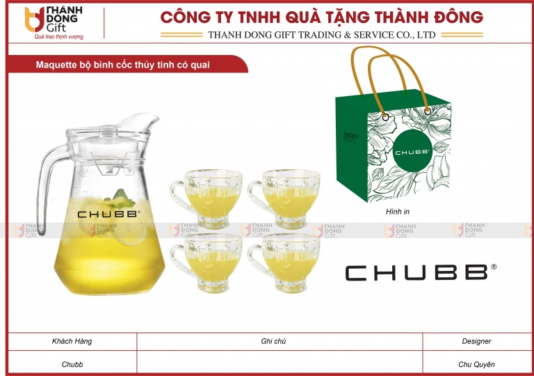 Bộ Bình Cốc Thủy Tinh Có Quai - Chubb