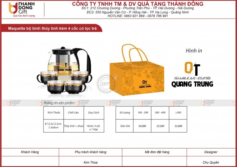 BỘ BÌNH THỦY TINH KÈM 4 CỐC CÓ LỌC TRÀ - QUANG TRUNG