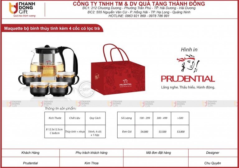 BỘ BÌNH THUỶ TINH KÈM 4 CỐC - PRUDENTIAL