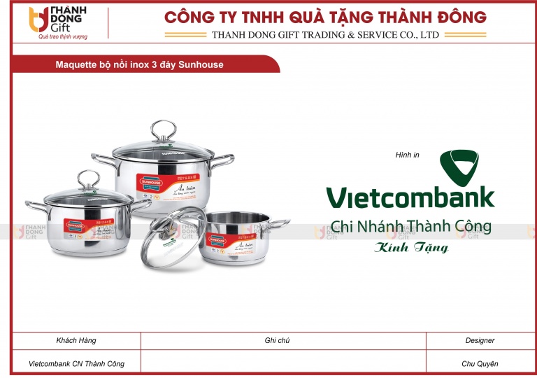 Bộ Nồi Inox 3 Đáy Sunhouse - Vietcombank CN Thành Công