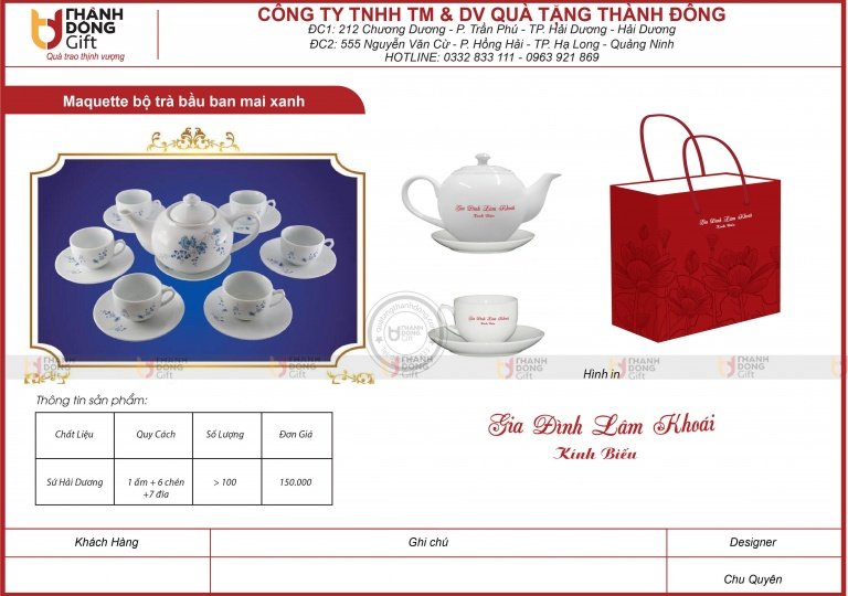 Bộ trà bầu ban mai xanh - Gia đình Lâm Khoái