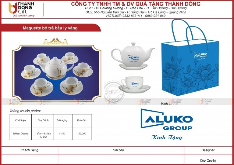 Bộ trà bầu ly vàng - Aluko group