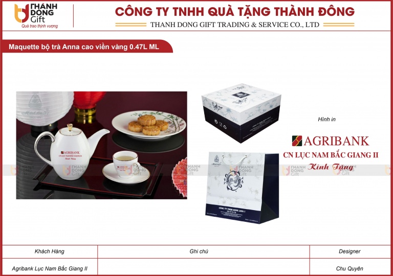 Bộ Trà Cao Viền Vàng 0.47L Minh Long - Agribank CN Lục Nam Bắc Giang II