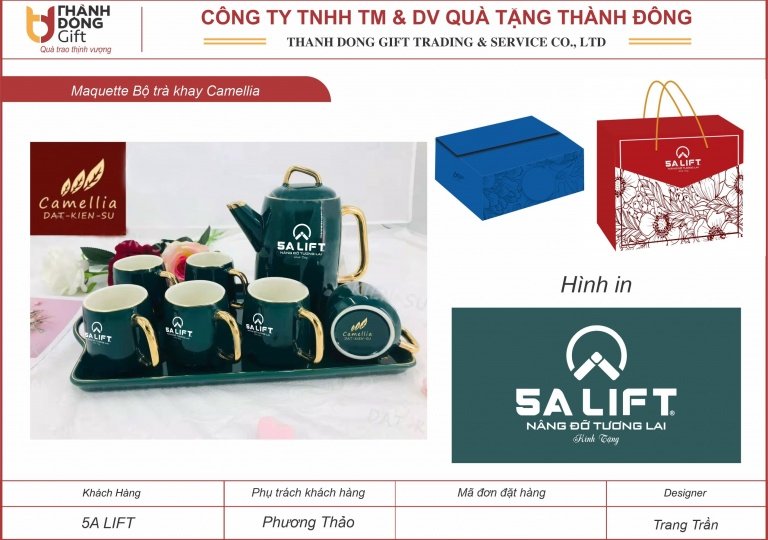 bộ trà khay men xanh viền vàng - 5a lift