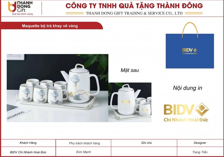 bộ trà khay viền vàng - bidv hoài đức