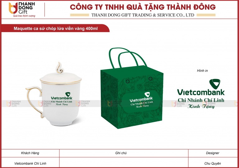 Ca Sứ Chóp Lửa Viền Vàng 400ml - Vietcombank Chí Linh