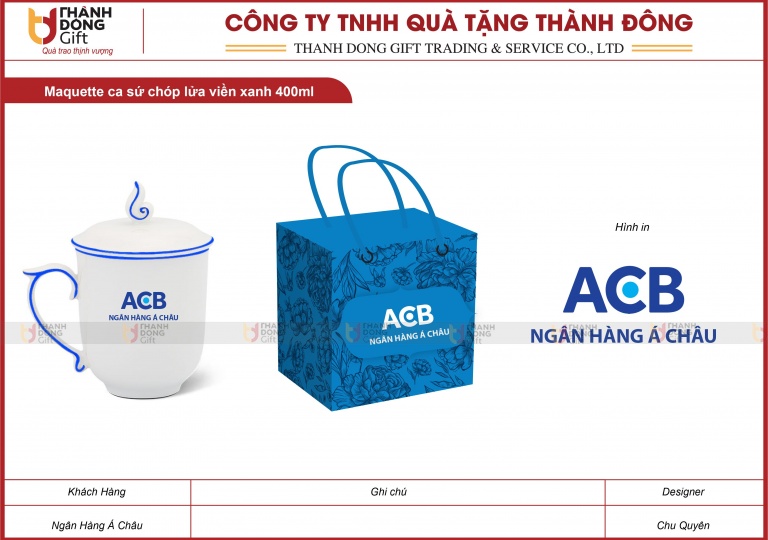 Ca Sứ Chóp Lửa Viền Xanh 400ml - Ngân Hàng Á Châu