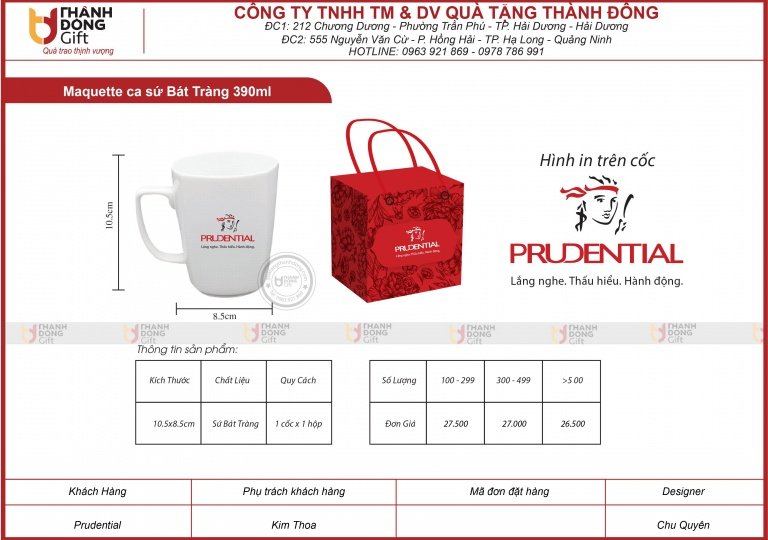 CA SỨ VUÔNG BÁT TRÀNG 390ML - PRUDENTIAL