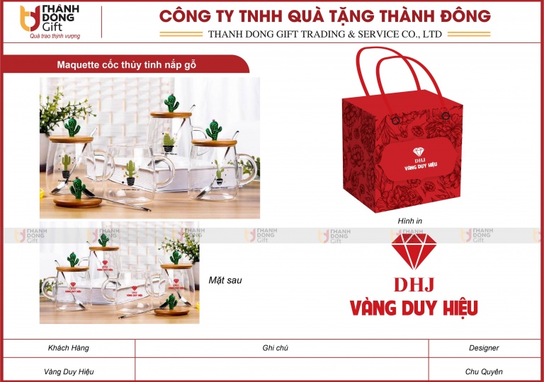 Cốc Thủy Tinh Nắp Gỗ - Vàng Duy Hiệu