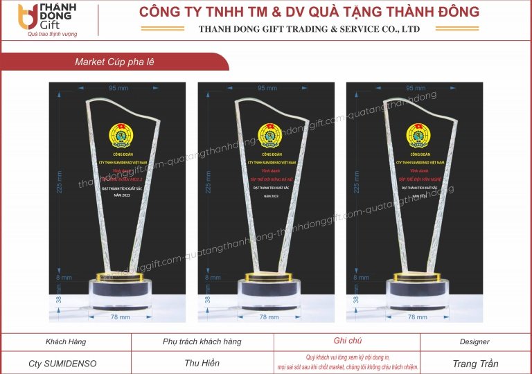Cúp pha lê vinh danh - Sumidenso
