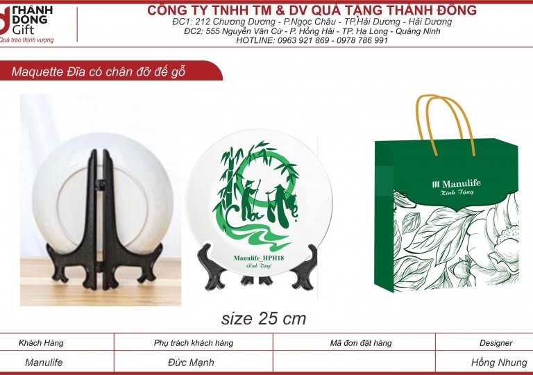 đĩa sứ lưu niệm hình cha mẹ - manulife