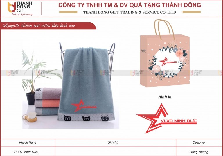 Khăn mặt cotton thêu hình mèo - VLXD Minh Đức