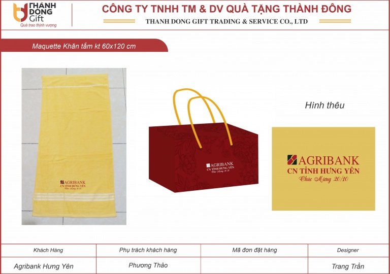 Khăn tắm màu vàng - Agribank Hưng Yên
