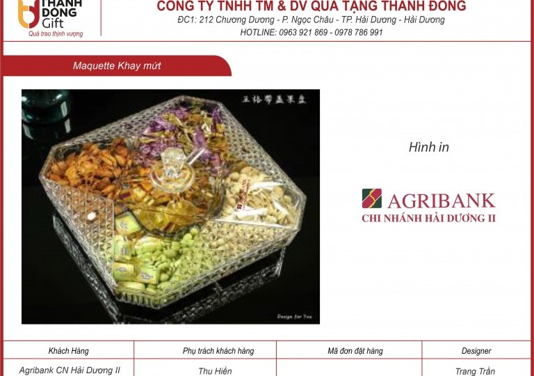 Khay mứt nhựa trong suốt - Agribank chi nhánh Hải Dương 2