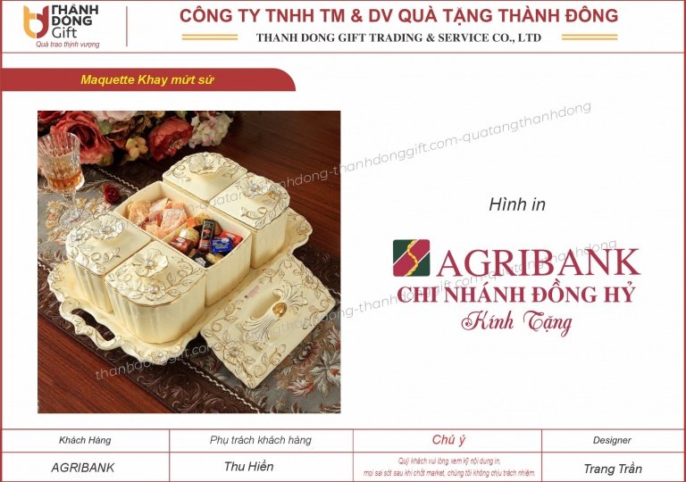 Khay mứt sứ viền vàng hoa nổi - Agribank đồng hỷ