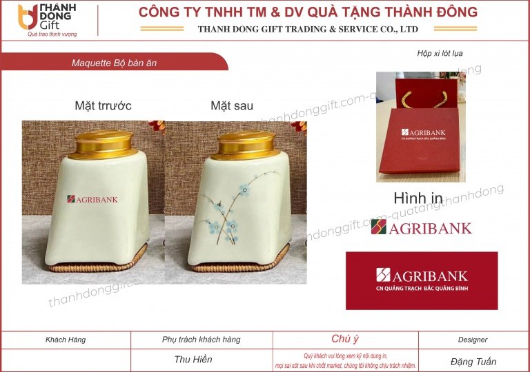 lọ chè bát tràng dáng vuông - agribank quảng trạch