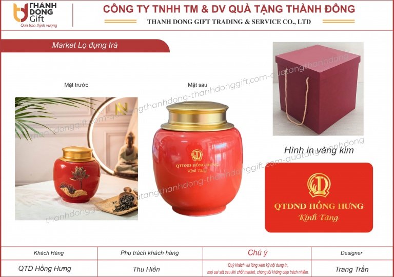 Lọ chè sứ Bát Tràng - qtd hồng hưng