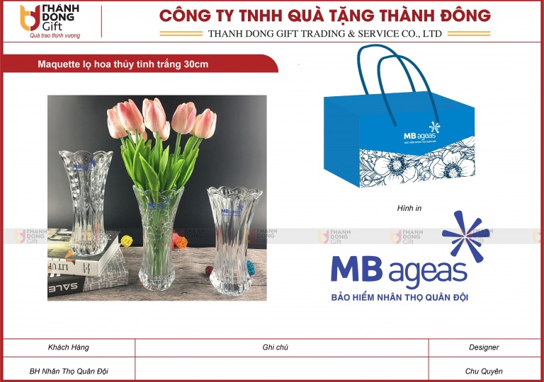 Lọ Hoa Thủy Tinh Trắng 30cm - Bảo Hiểm Nhân Thọ Quân Đội