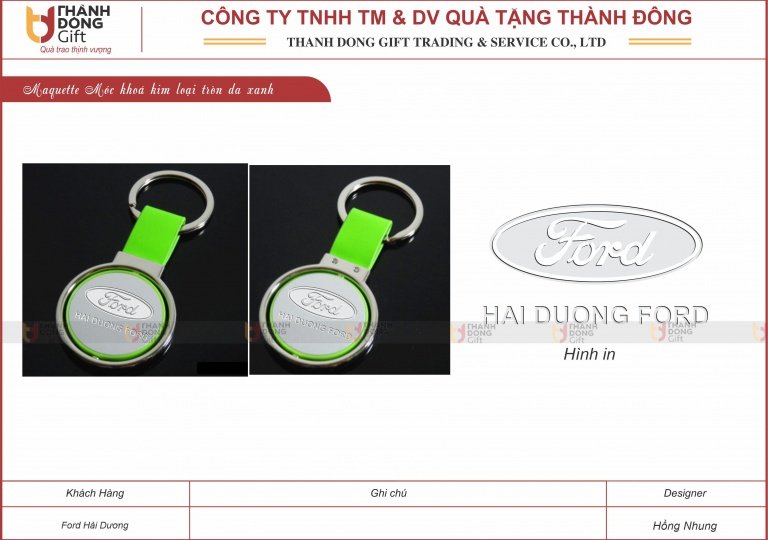 Móc Khoá Kim Loại Tròn Da Xanh - Ford Hải Dương