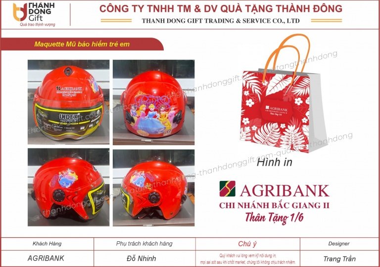 Mũ bảo hiểm trẻ em quà tặng 1/6 - Agribank Bắc Giang