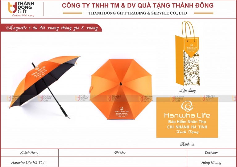 Ô dù đôi xương chống gió 8 xương - Hanwha Life Hà Tĩnh