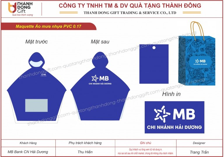 Áo mưa vải nhựa, dáng cánh dơi - MB Bank