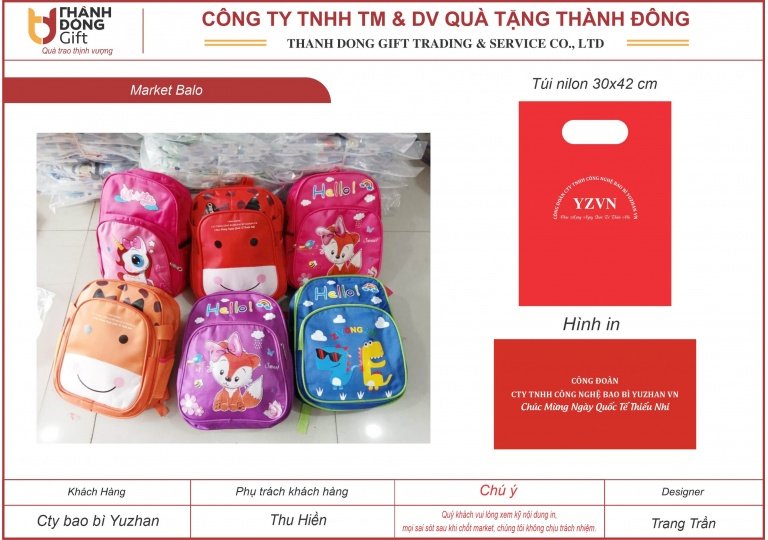Balo trẻ em quà tặng 1/6 - Công ty Bao bì Yuzhan