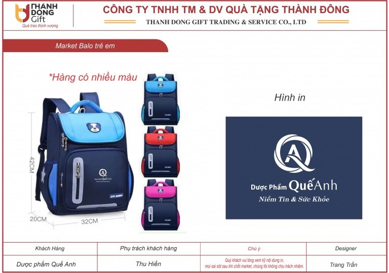 Balo trẻ em quà tặng 1/6 - Dược phẩm Quế Anh