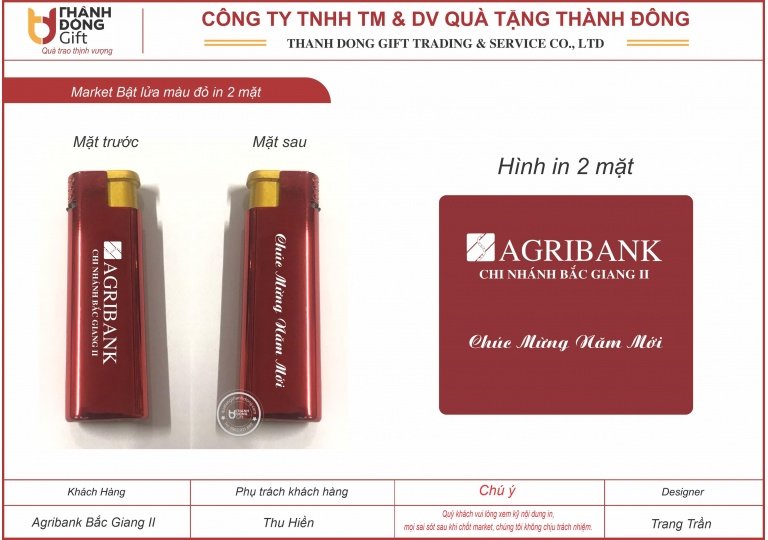 Bật lửa quà tặng - Agribank Bắc Giang 