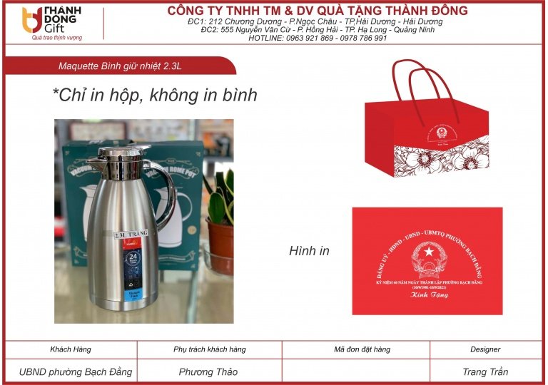 Bình giữ nhiệt 2.3 lít - UBND Phường Bạch Đằng
