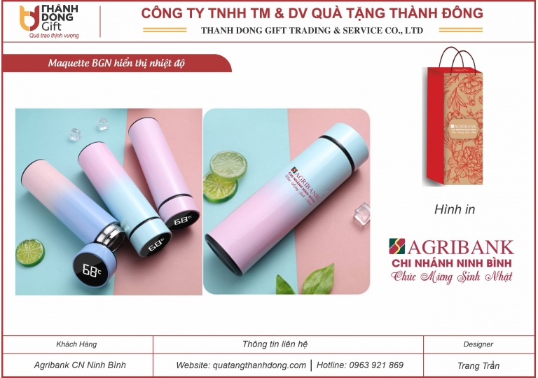 Bình Giữ Nhiệt Hiển Thị Nhiệt Độ - Agribank CN Ninh Bình