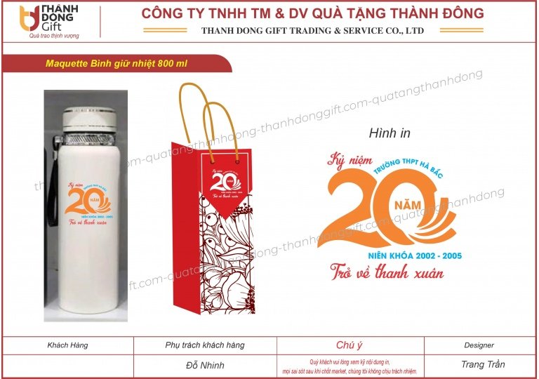 bình giữ nhiệt - kỷ niệm 20 năm trường thpt hà bắc
