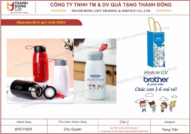 Bình giữ nhiệt nhiều màu quà tặng 1/6 - Brother