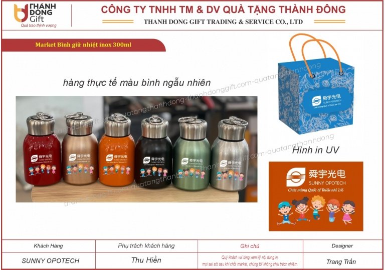 Bình giữ nhiệt nhiều màu quà tặng 1/6  - Sunny Opotech
