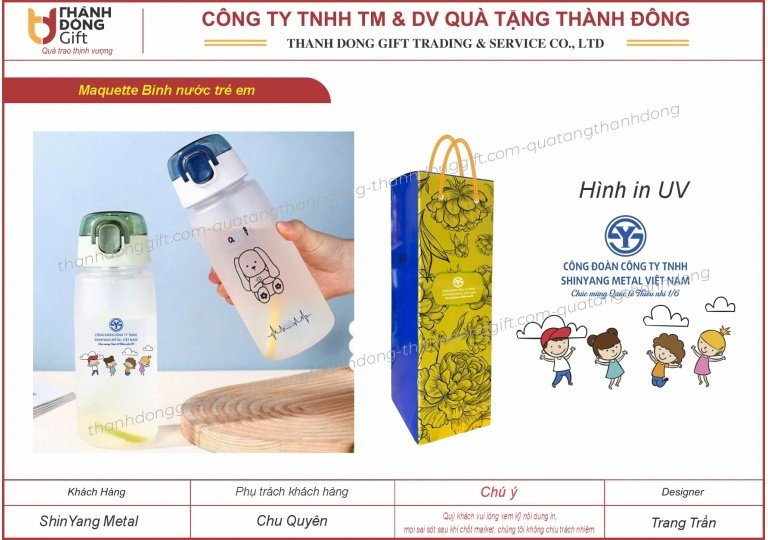 Bình nước trẻ em quà tặng 1/6 - Shinyang Metal