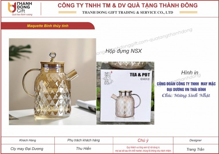 Bình thủy tinh đựng nước - cty may đại dương