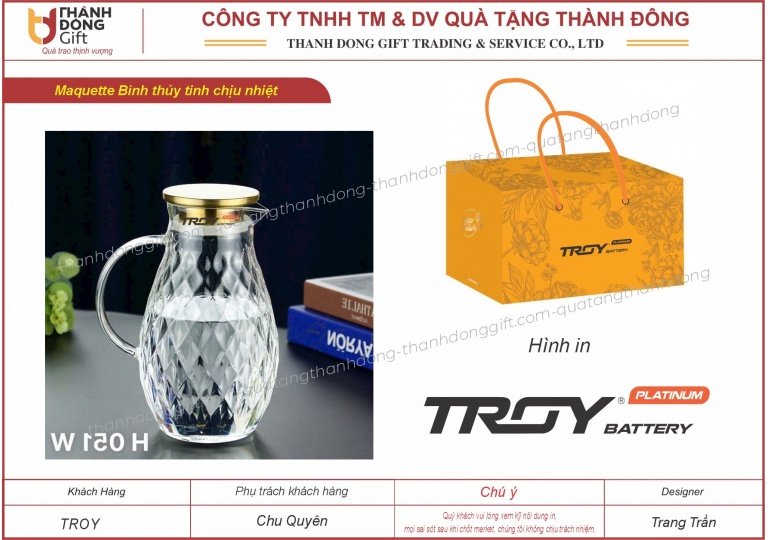 Bình thủy tinh đựng nước - troy 
