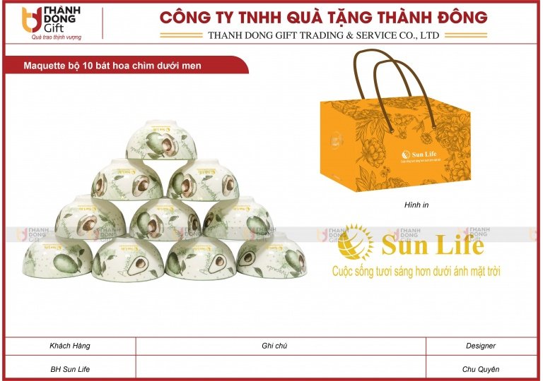 Bộ 10 Bát Hoa Chìm Dưới Men - Bảo Hiểm Sunlife