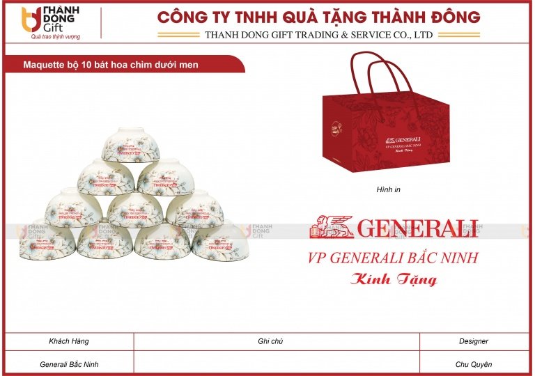 Bộ 10 Bát Hoa Chìm Dưới Men - Generali Bắc Ninh