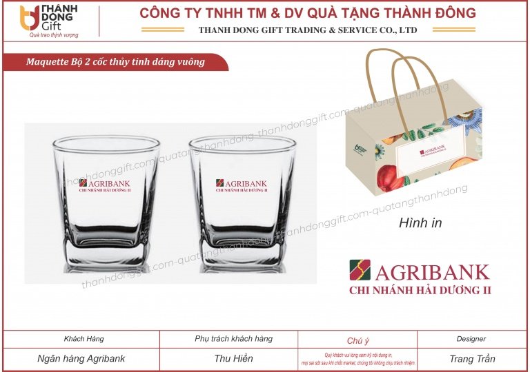 Bộ 2 cốc vuông - Agribank Chi nhánh Hải Dương 2