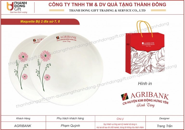 bộ 2 đĩa sứ hoa - agribank kim động